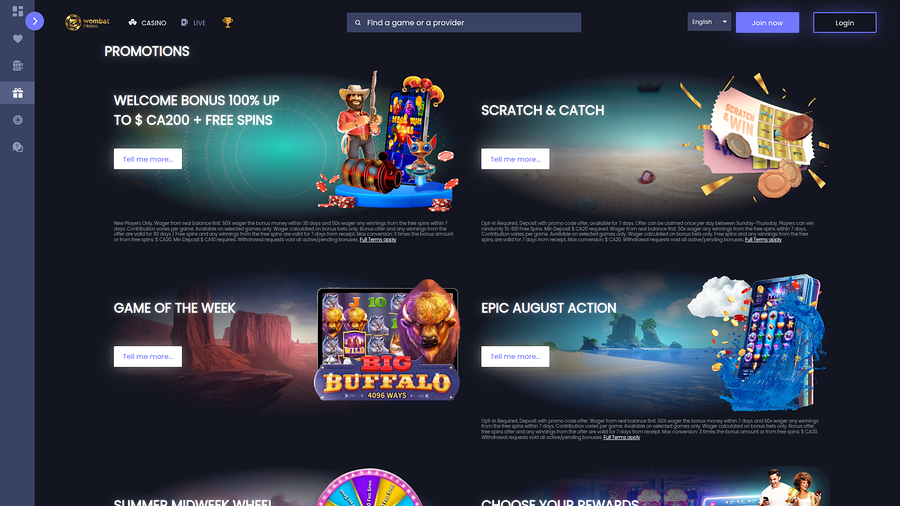 Wombat Casino Desktop Promotions