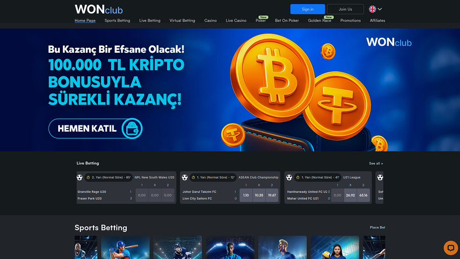 WONClub Casino Desktop Homepage