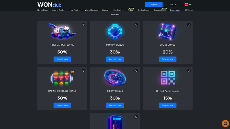 WONClub Casino Desktop Promotions