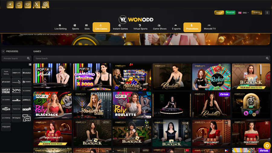 Wonodd Casino Desktop Live Dealer