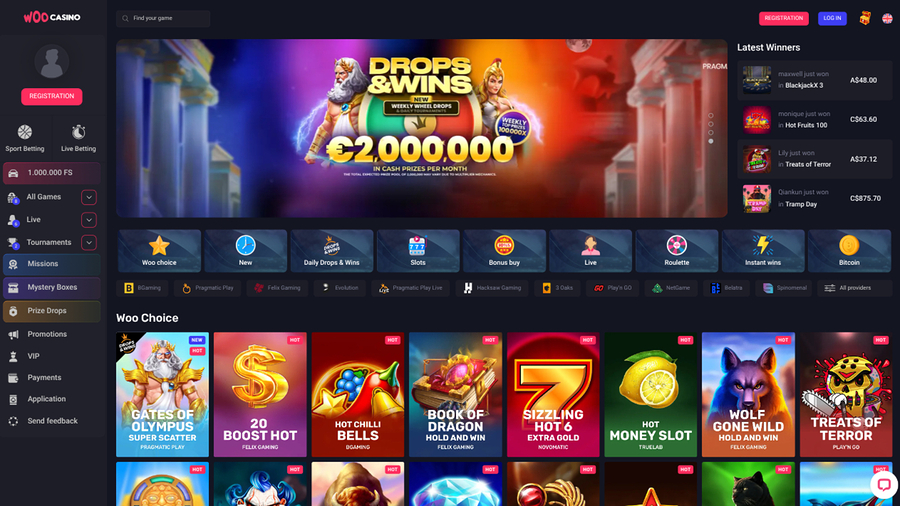 Woo Casino Desktop Homepage