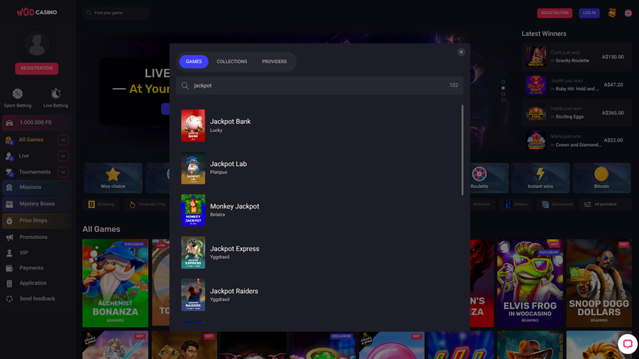 Woo Casino Desktop Jackpot