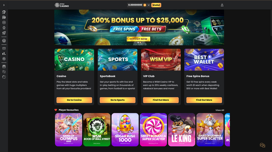 WSM Casino Desktop Homepage