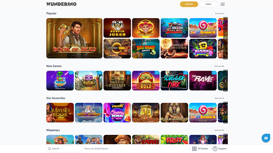 Wunderino Casino Desktopspel