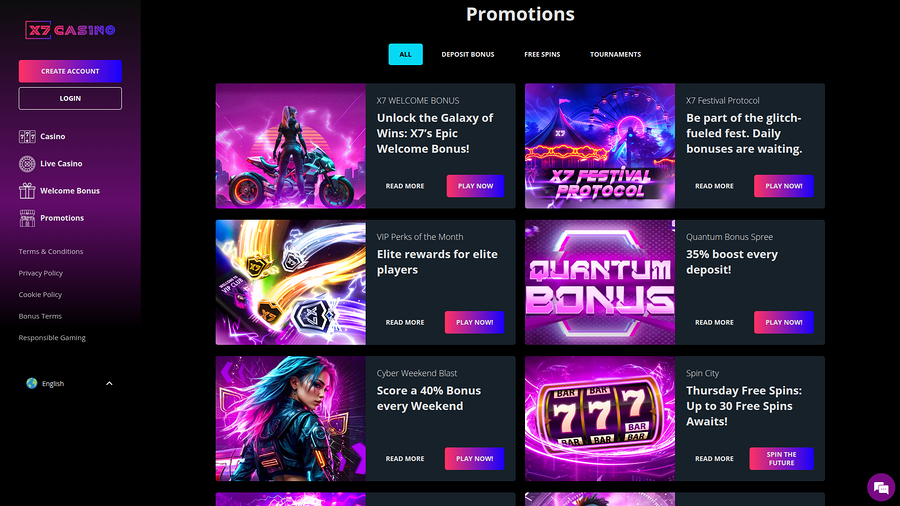 Promociones de escritorio de X7 Casino