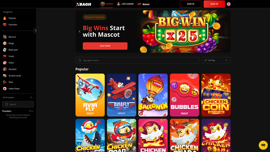 Página de inicio de escritorio del casino Xbagh