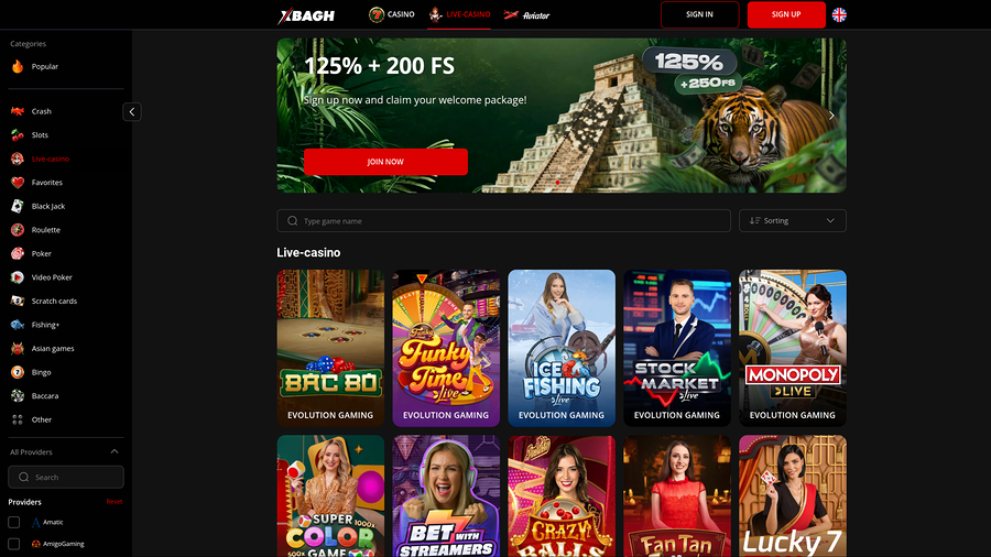 Casino Xbagh con crupier en vivo para escritorio