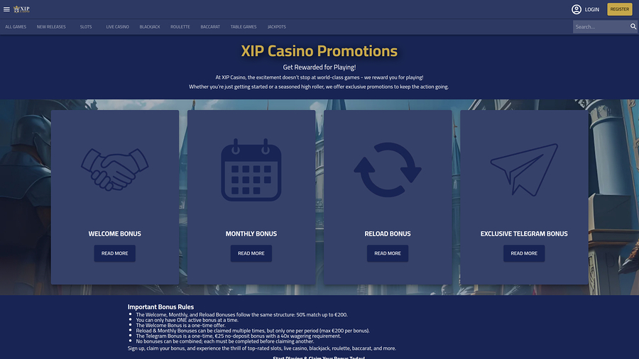 XIP Casino Promotions Desktop