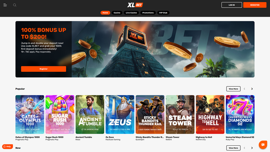 XLBet Desktop Homepage