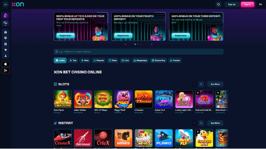 Homepage screenshot of Xonbet Casino