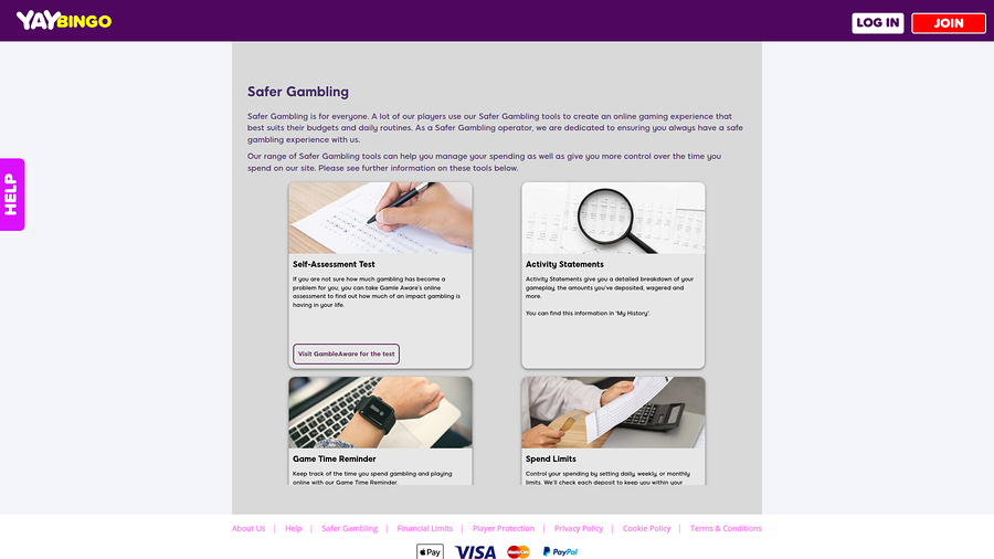  Yay Bingo Casino Responsible Gambling Desktop