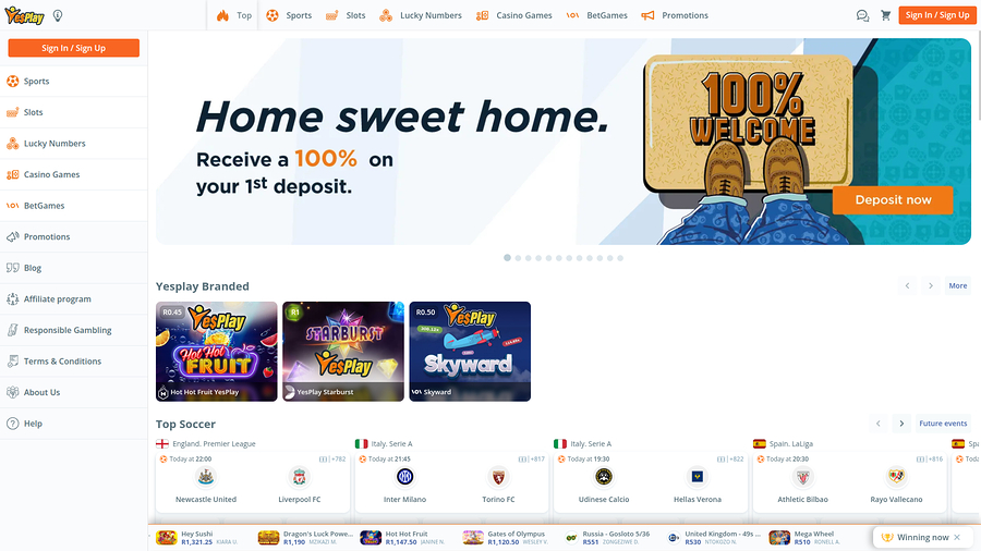 YesPlay Casino Desktop Homepage