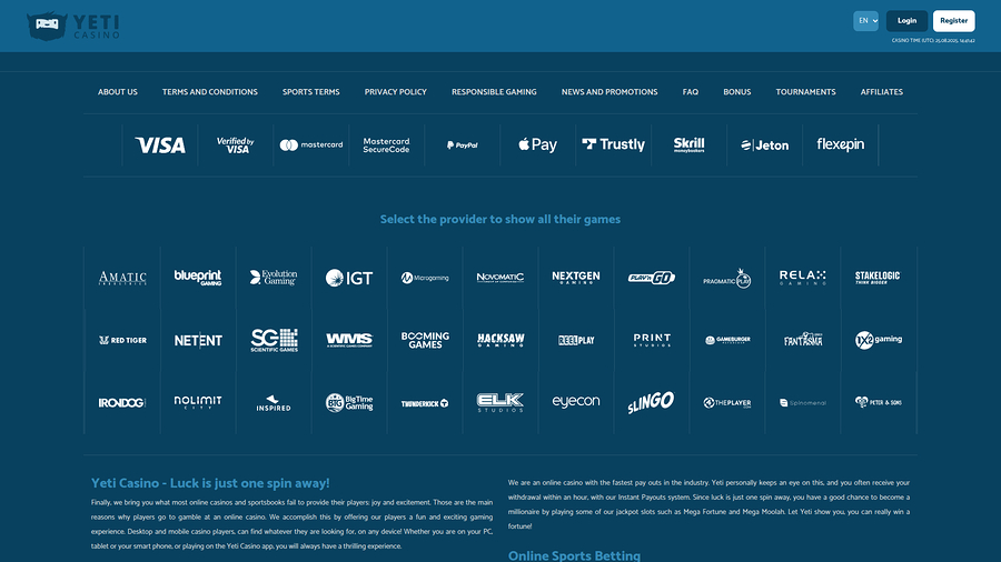 Yeti Casino spelutvecklare för skrivbord