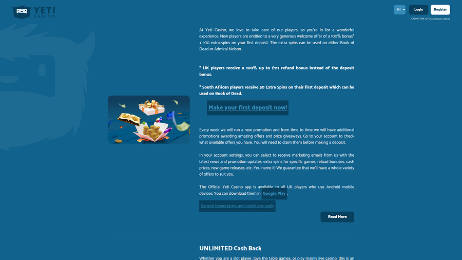 Yeti Casino skrivbordskampanjer