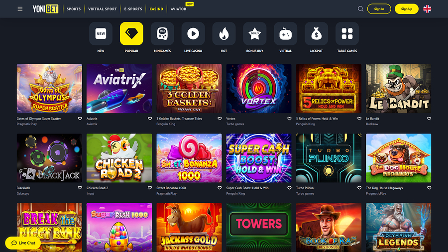 YoniBet Casino Desktop Games