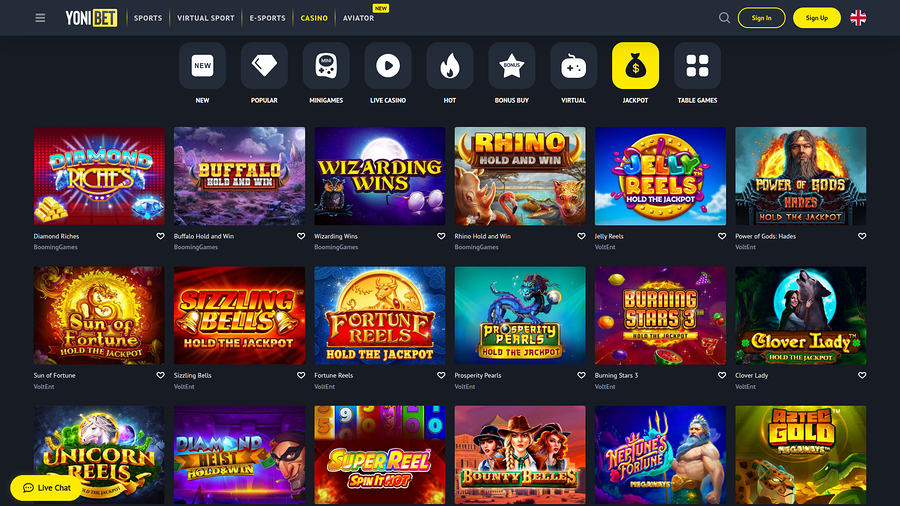 YoniBet Casino Desktop Jackpot