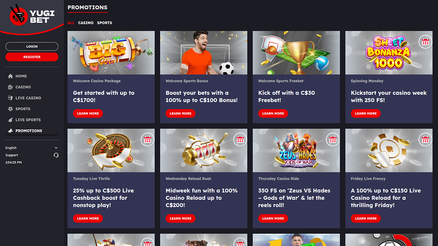 Yugibet Desktop Promotions