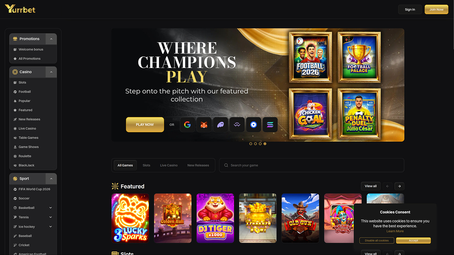 Yurrbet Casino Desktop Homepage