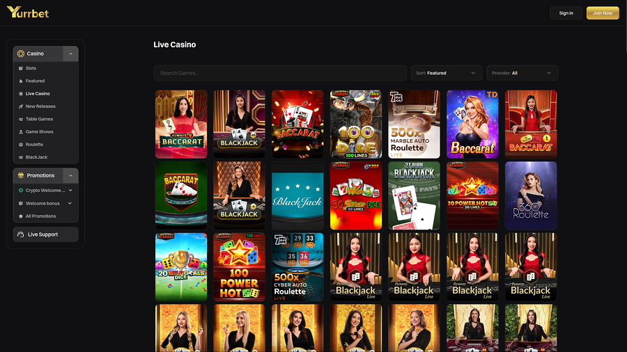 Yurrbet Casino Desktop Live Dealer