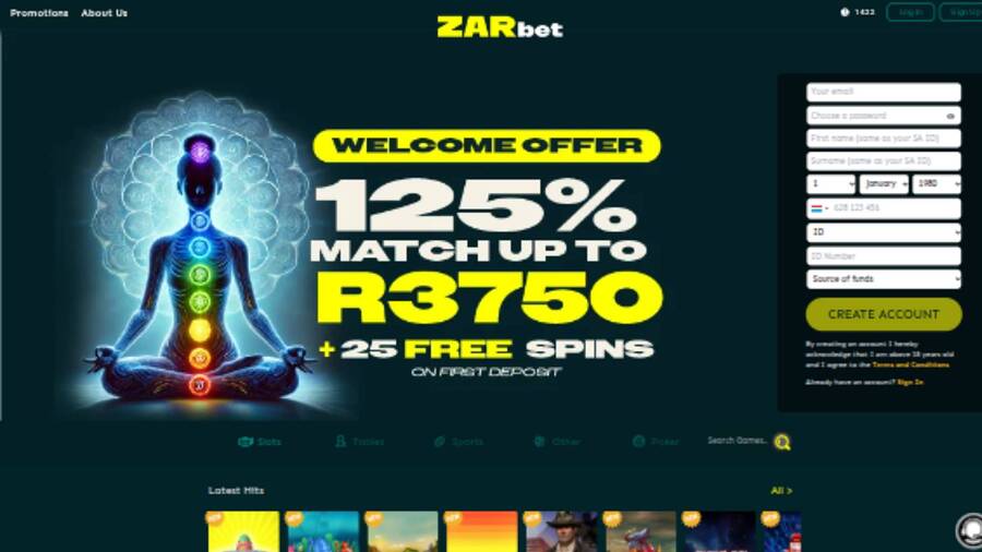 ZarBet Casino Homepage Desktop