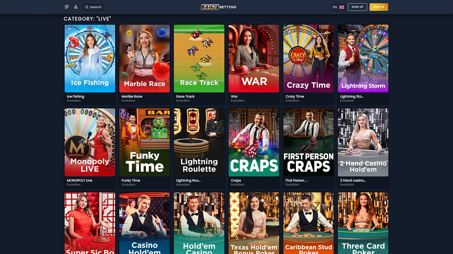 ZenBetting Casino Desktop Live Dealer