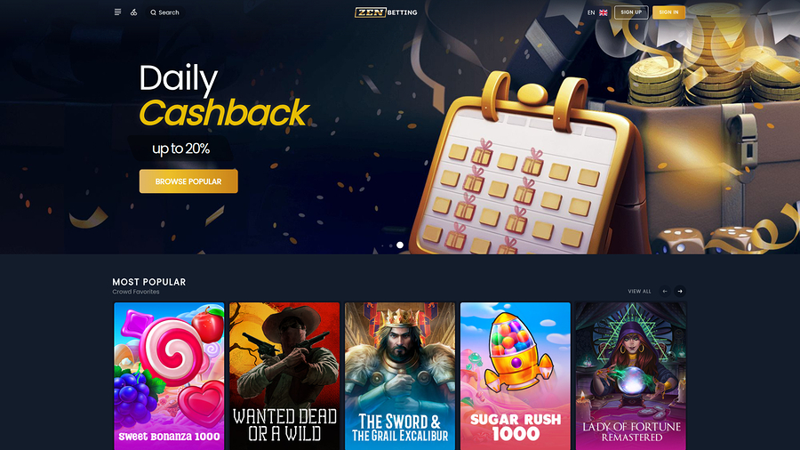 ZenBetting Casino Desktop Homepage