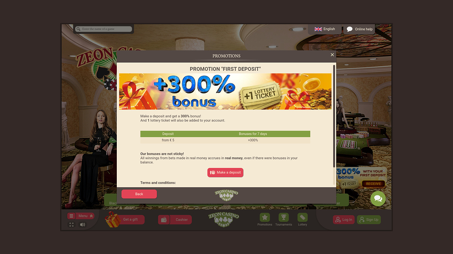 Zeno Casino Desktop Promotions