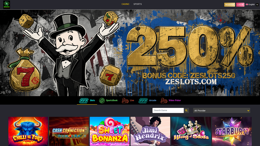 Página de inicio de escritorio de Zeslots Casino