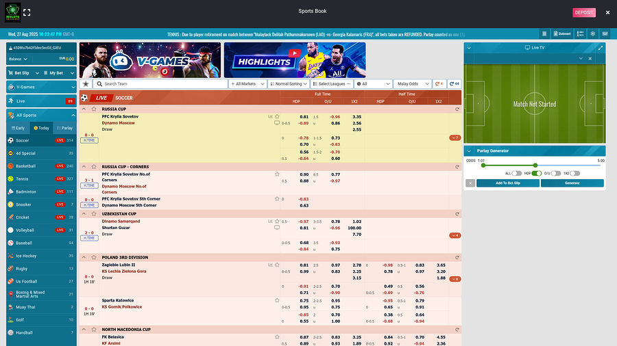 Deportes de escritorio de Zeslots Casino