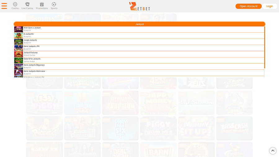 Zet Bet Casino Desktop Jackpot