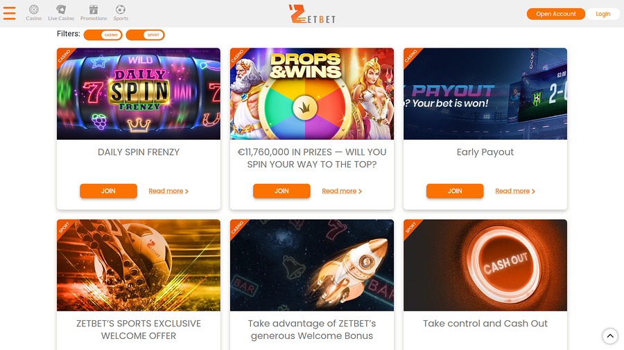 Zet Bet Casino Desktop Promotions