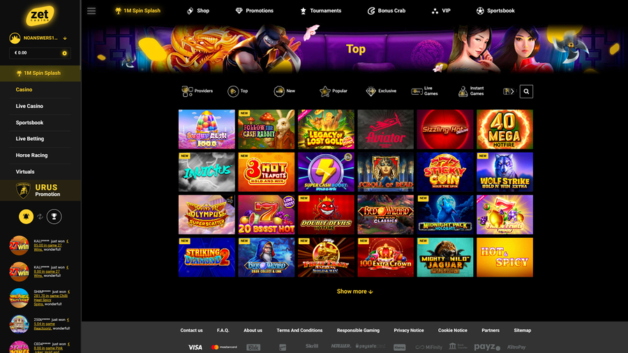 Zet Casino Desktop Games