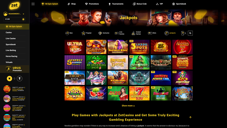 Zet Casino Desktop Jackpot