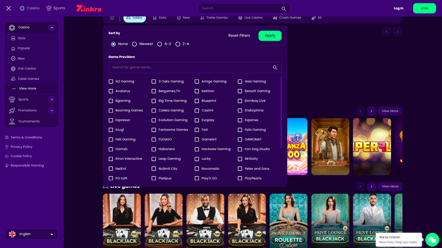 Zinkra Casino Desktop Game Developers