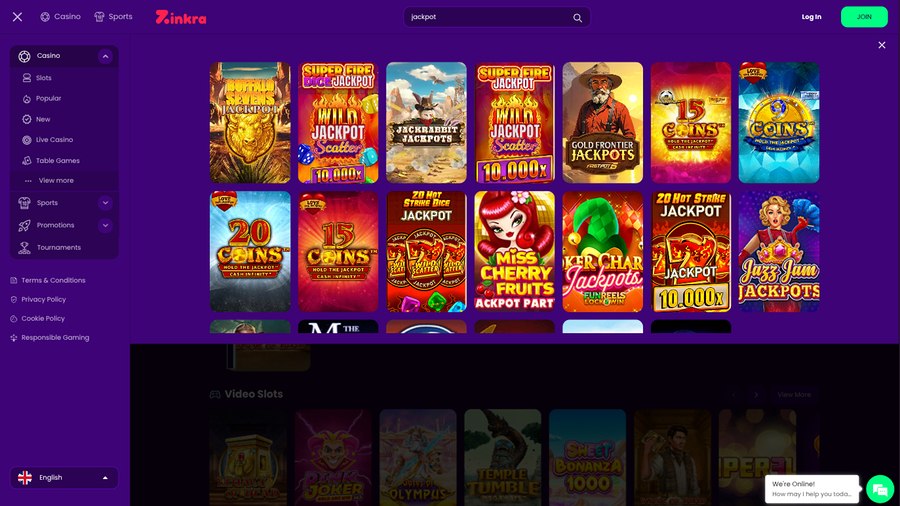 Zinkra Casino Desktop Jackpot