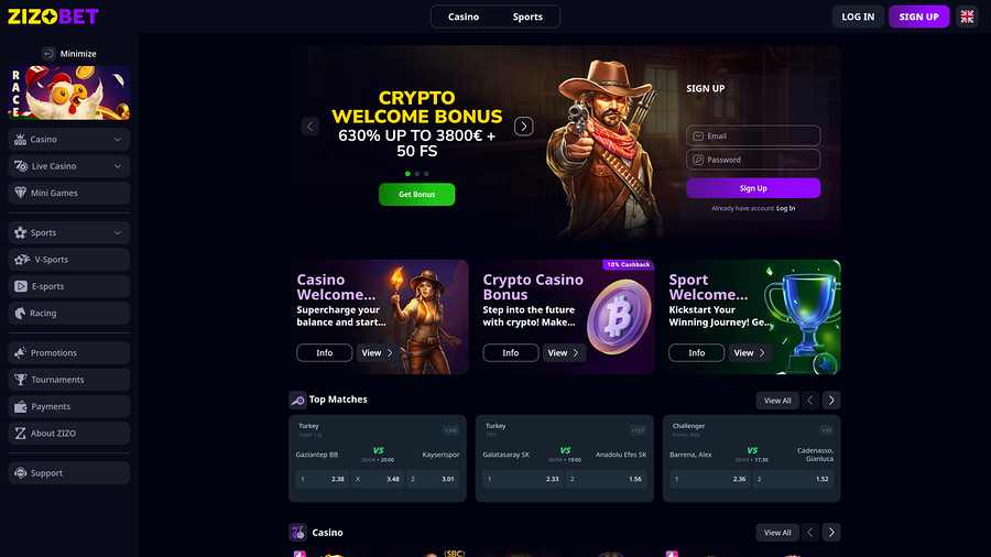 Zizobet Casino Homepage