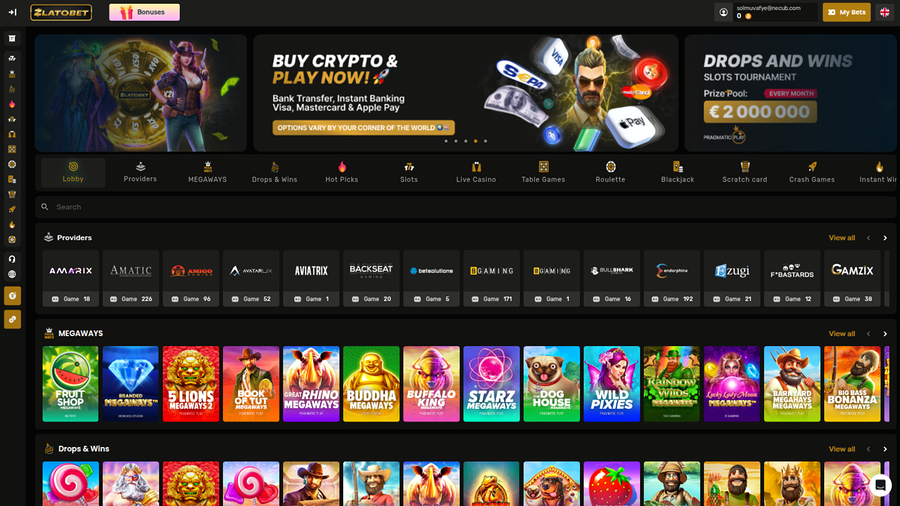 Zlatobet Casino Desktop Homepage