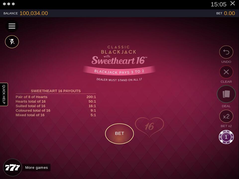 Classic Blackjack with Sweetheart 16 screenshot
