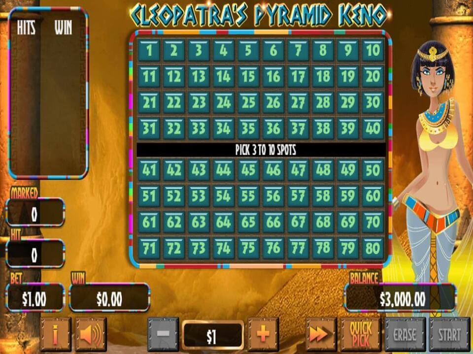 Cleopatras Pyramid Keno screenshot