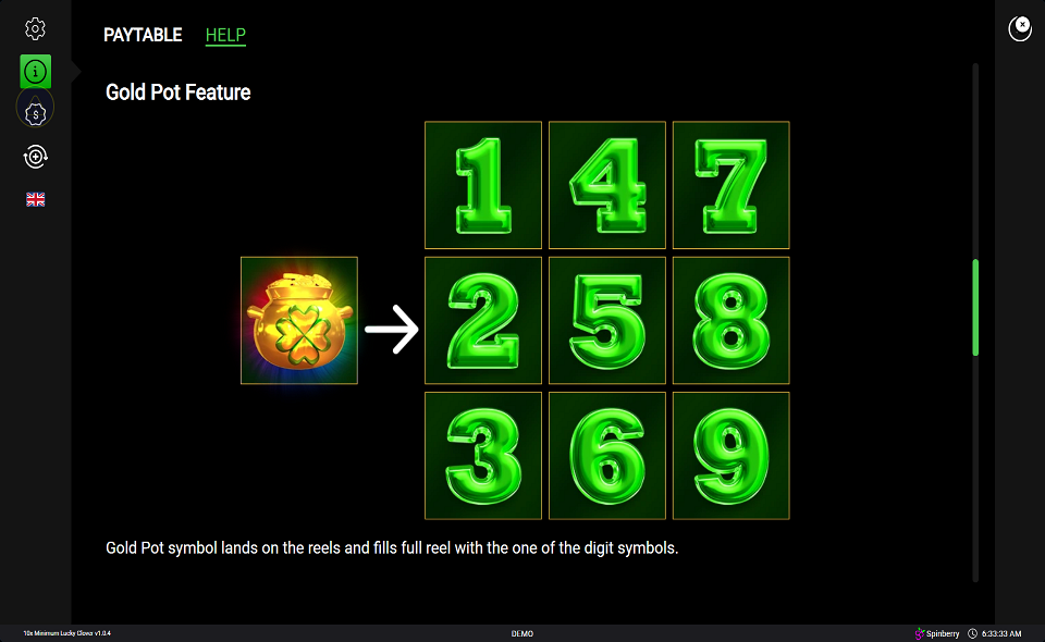 10x minimum lucky clover paytable 2