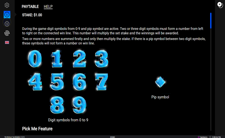 10x minimum top multiplier paytable 1