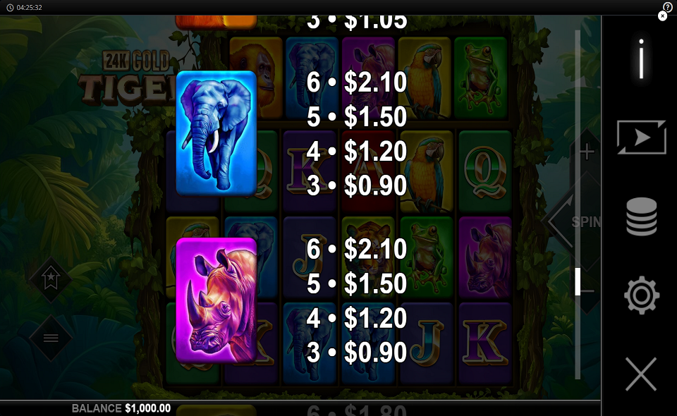 24k gold tiger paytable 2