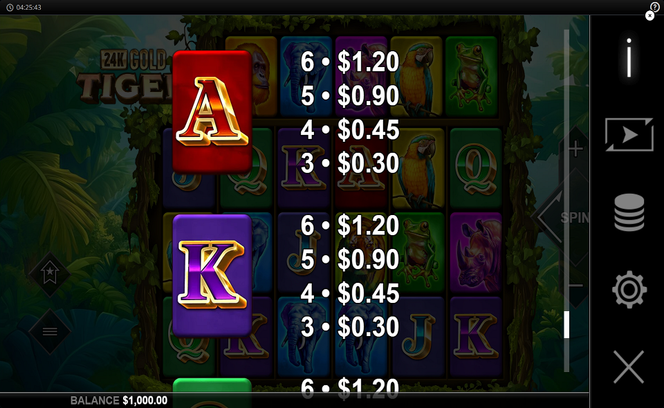 24k gold tiger paytable 4