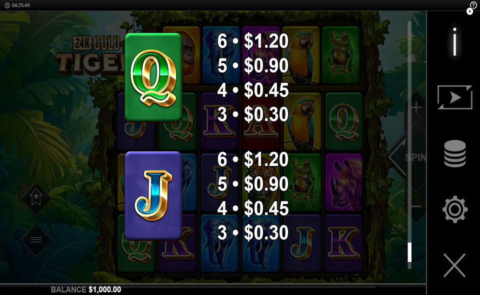 24k gold tiger paytable 5