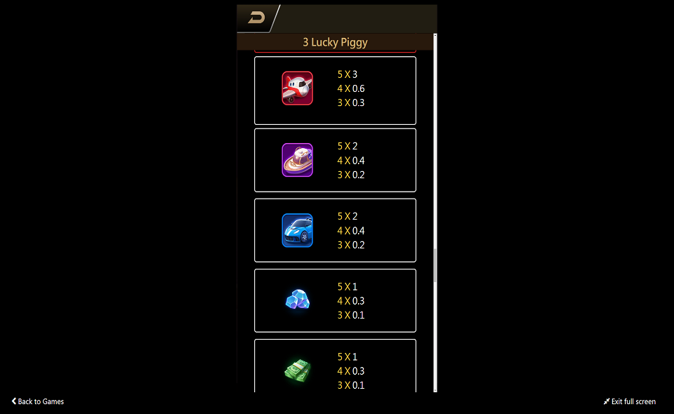 3 lucky piggy symbol paytable 1