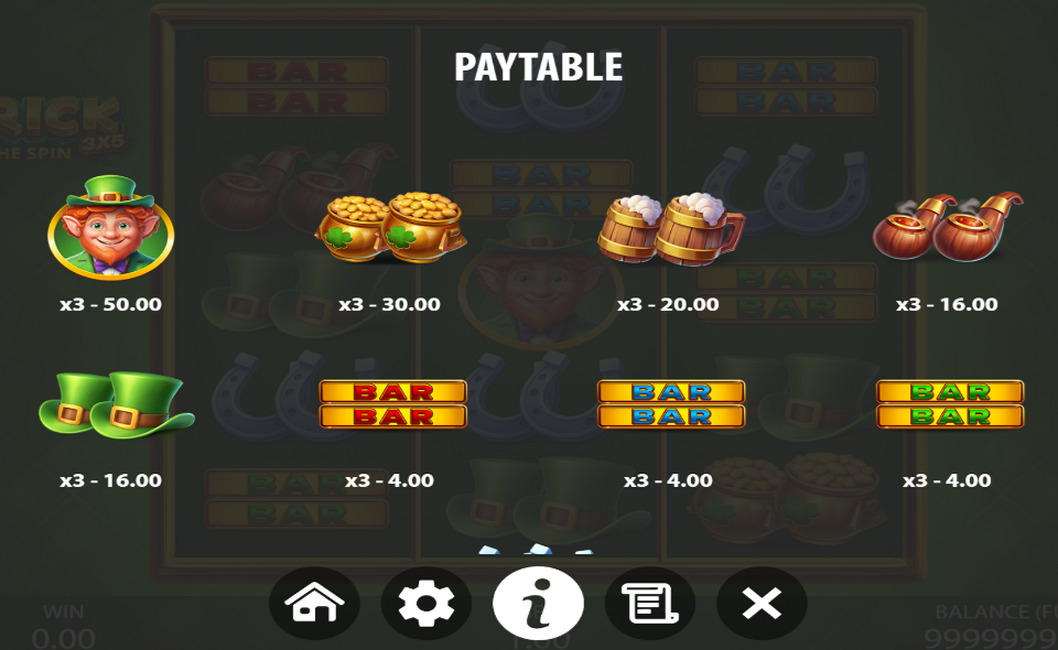 3x5 patrick hold the spin paytable 1