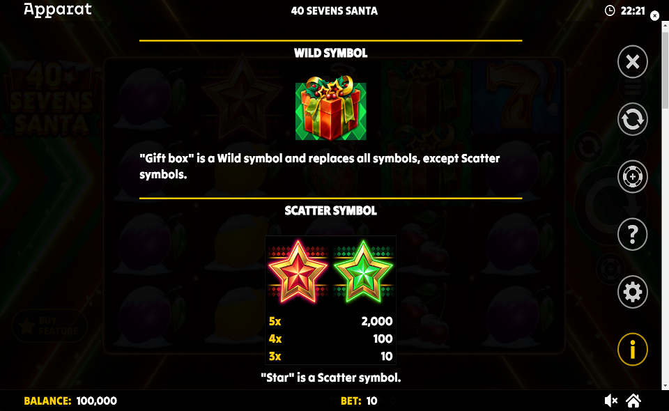 40 sevens santa paytable 1