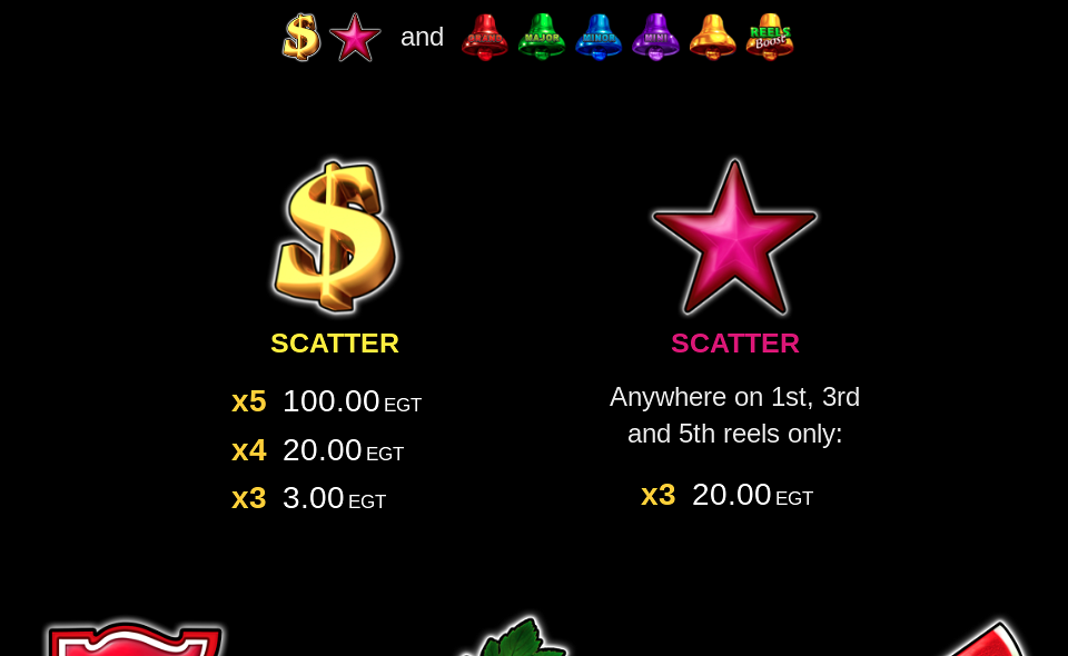 40 shining crown bell link paytable 1