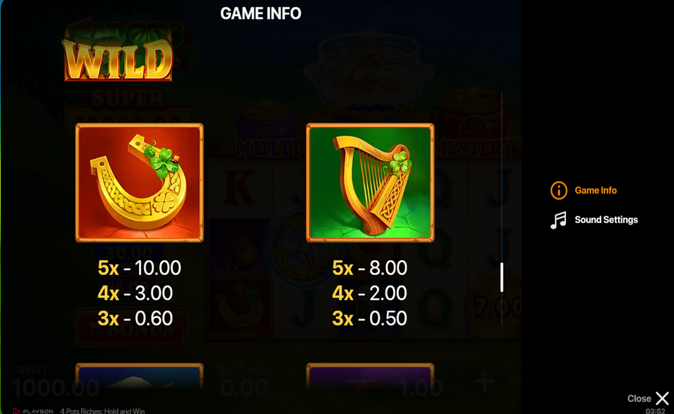 4 pots riches hold and win paytable 1