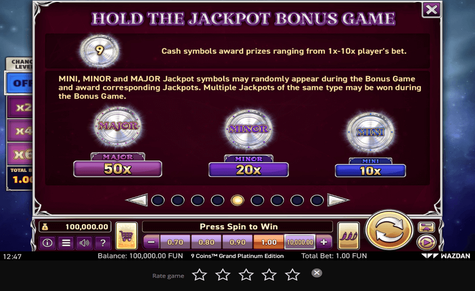 9 coins grand platinum edition paytable